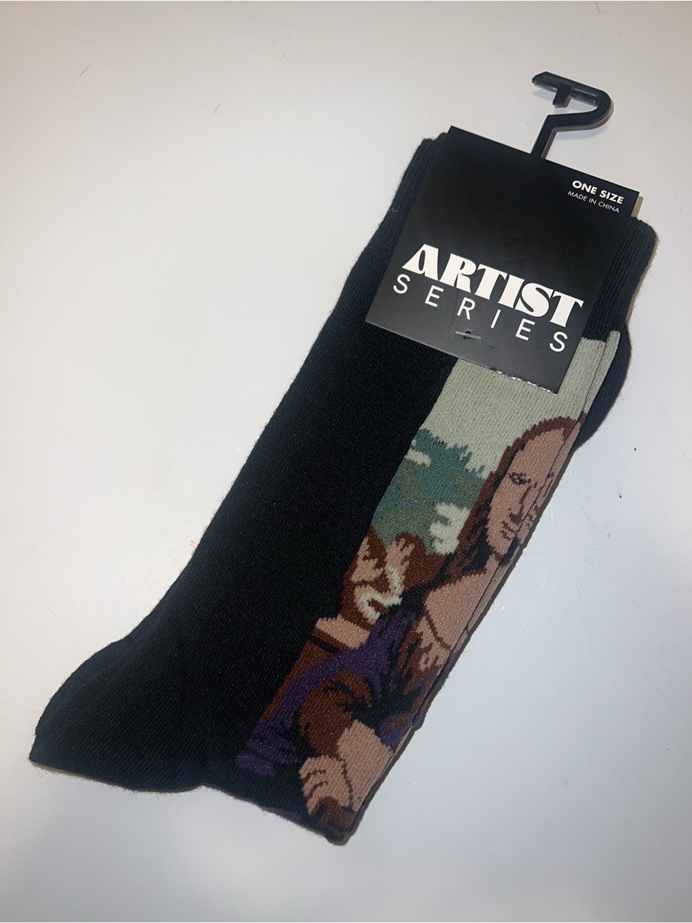 🧦 🛍️ 5/$20 - Black Socks Artist Series with Mona Lisa Design